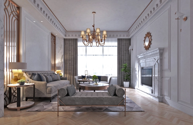 salon z&nbsp;szarymi kanapami